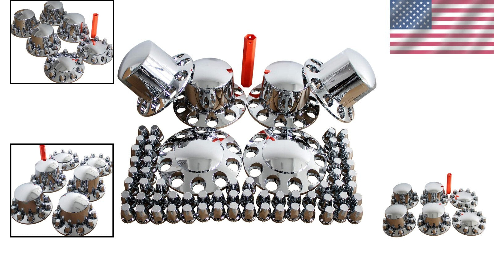 Chrome ABS Complete Axle Cover Set with Hub Caps & Lug Nut Covers for Trucks