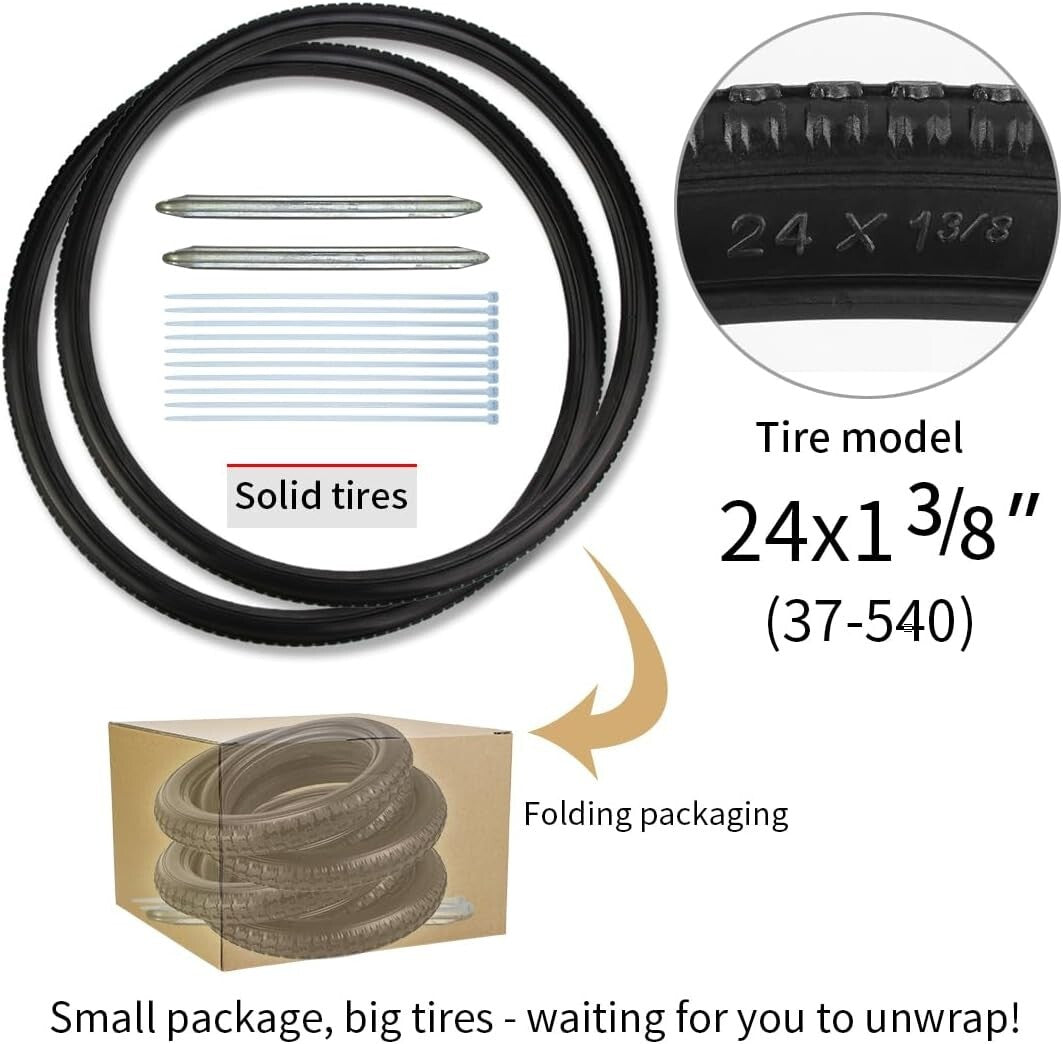 Puncture-Proof 24x1 3/8” Wheelchair Tires - Lightweight Solid Pair for Easy Use