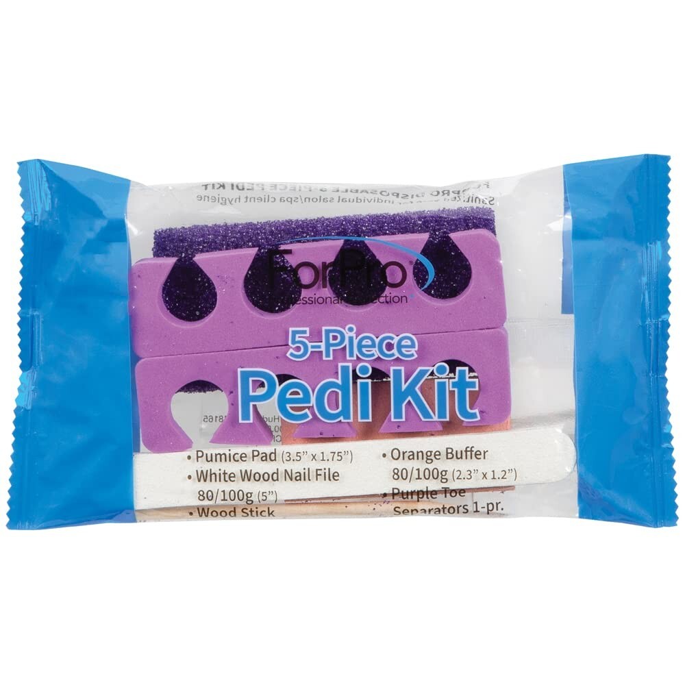 Individually Packed 5-Piece Pedi Kit with Wood Nail File & Pumice Pad - 200 Sets