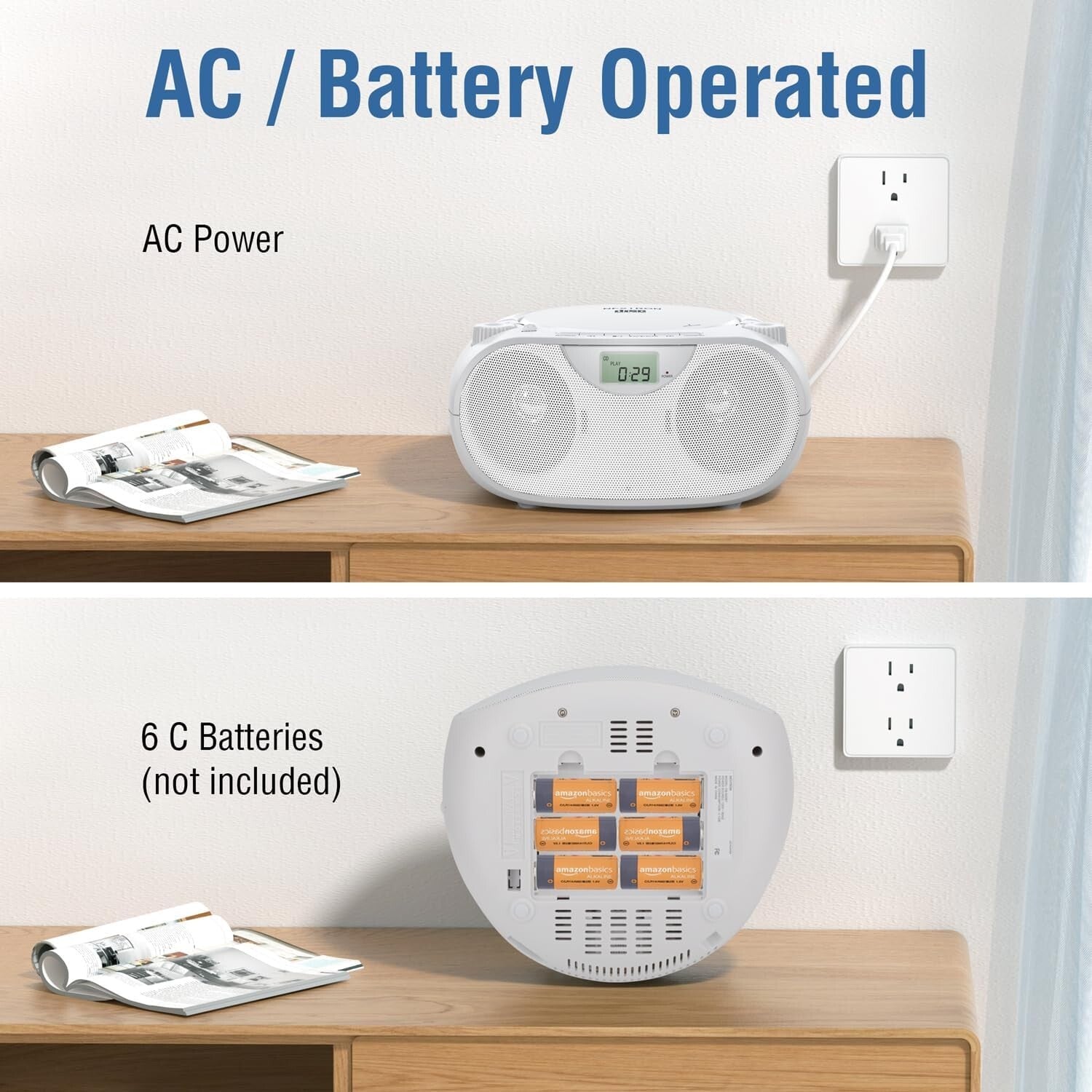All-in-One Portable CD Player Boombox with Bluetooth, AM/FM & USB Connectivity