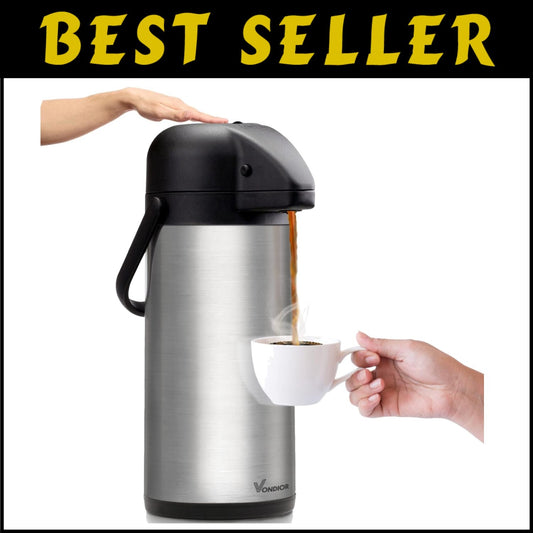 Insulated 85 oz Stainless Steel Coffee Carafe with Pump - Keeps Hot for 20 Hrs