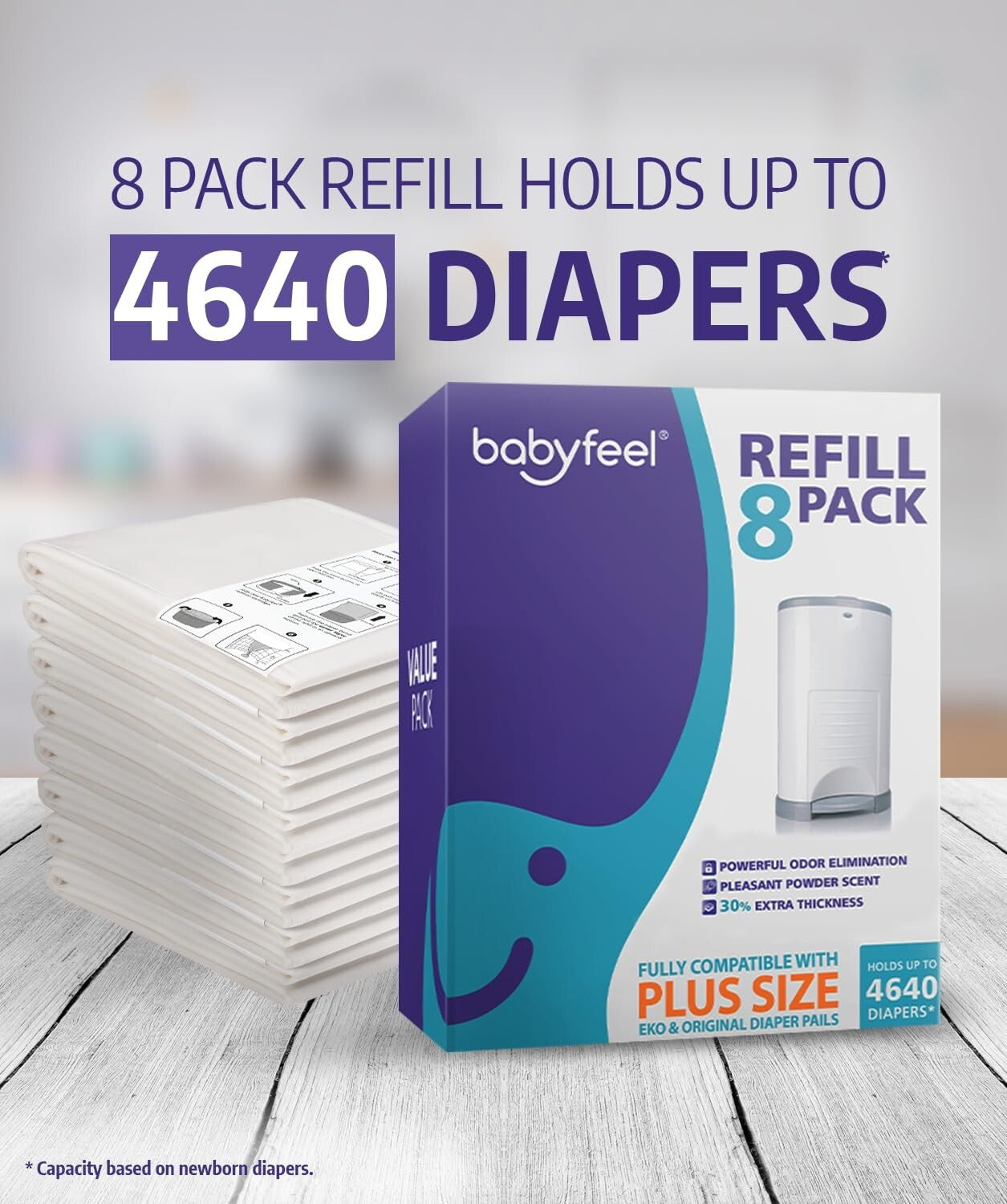 8 Count Extra Durable Refill Bags for DEKOR PLUS Diaper Pail - Odor Eliminating
