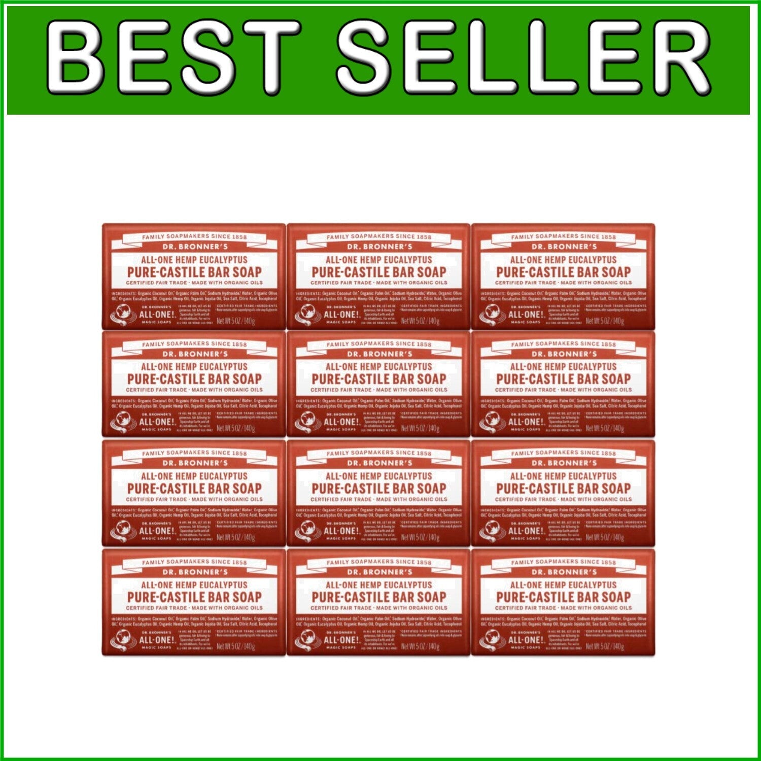 Organic 12-Pack Eucalyptus Bar Soap - Vegan, Cruelty-Free & Richly Moisturizing