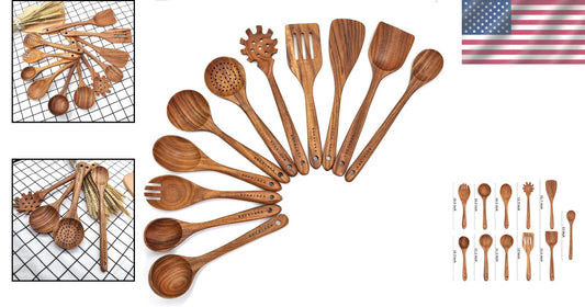 Elegant 11-Piece Teak Wooden Kitchen Utensils Set - High Heat Resistant Tools