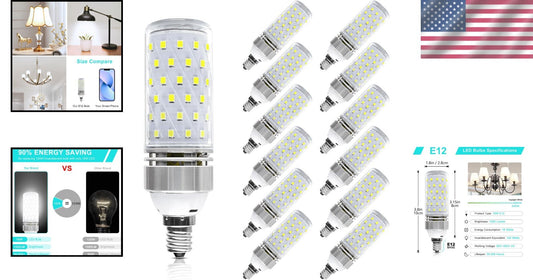 E12 LED Bulbs, 16W 1500LM Daylight White 6000K - Pack of 12 Energy-Saving Lamps
