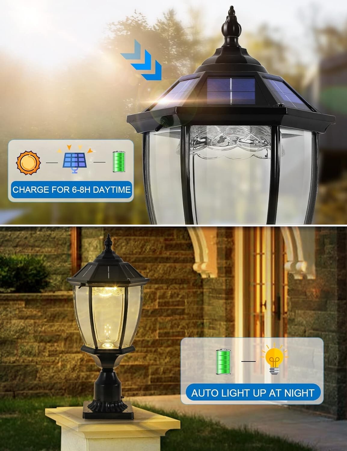 Elegant Solar Lamp Post Light with Dual Color for Patio & Garden Ambiance