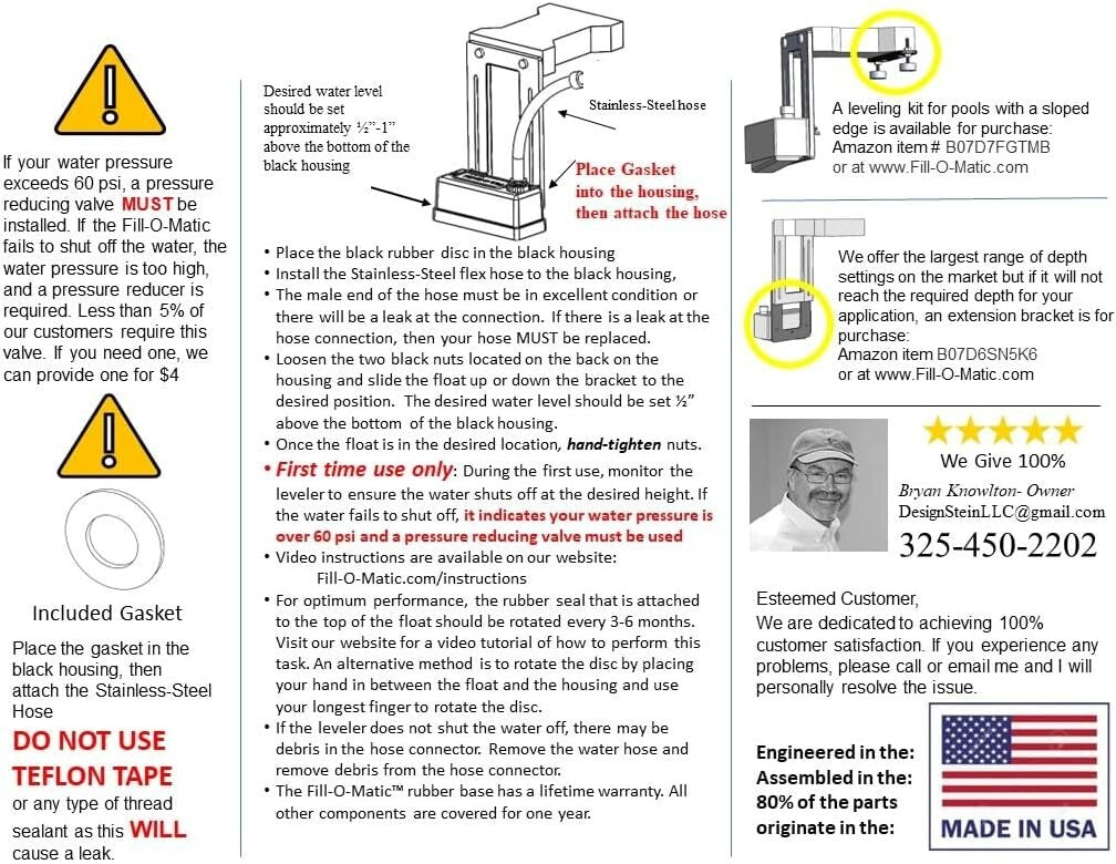 Durable Automatic Pool Fill Valve - 100% Rubber Base & Stainless Steel Hardware