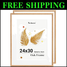 Load image into Gallery viewer, Minimalist 24x30 Solid Oak Picture Frames with Easy Clip &amp; Hang Design, 2 Pack