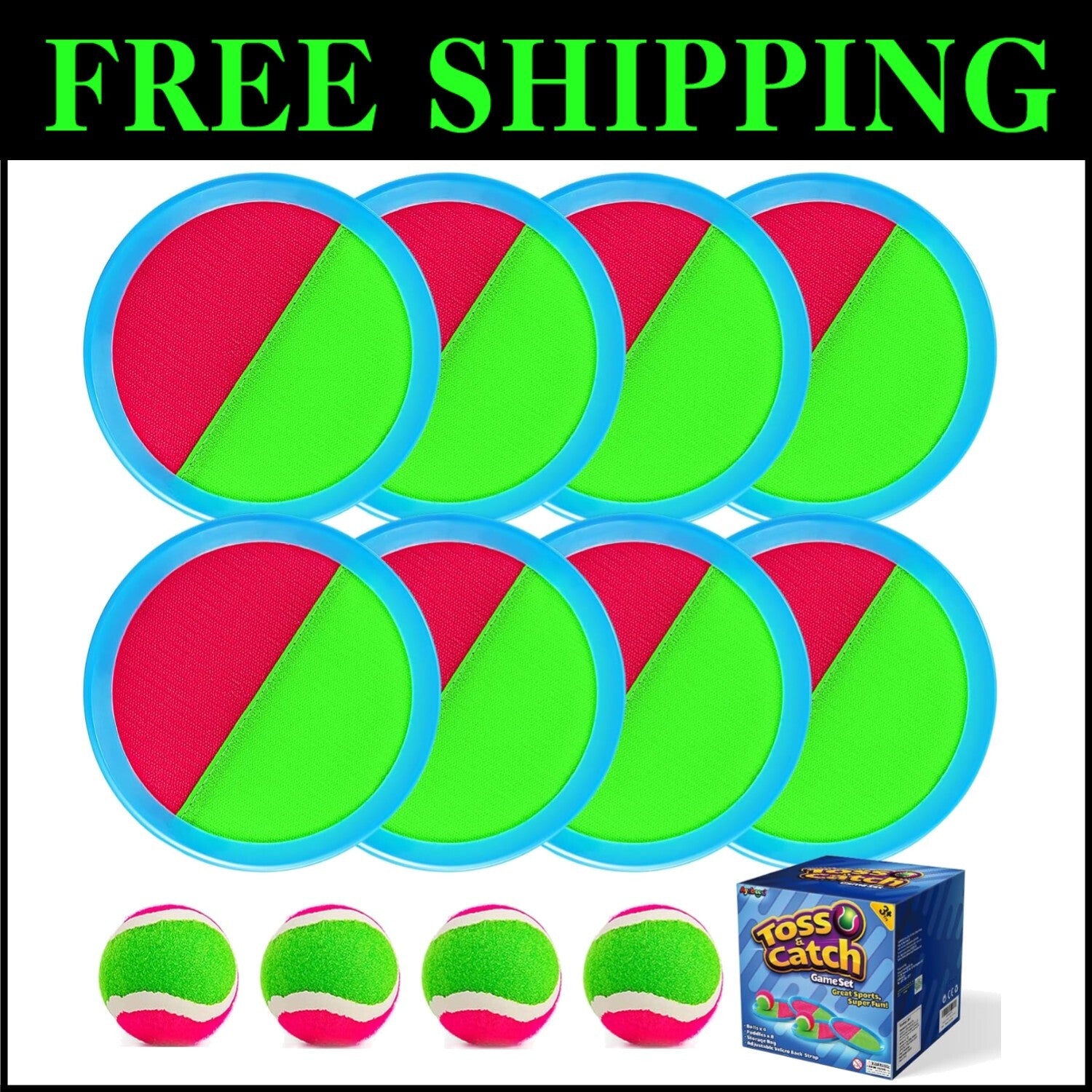 Classic Toss and Catch Set for Kids with 8 Paddles - Perfect for Beach & Pool