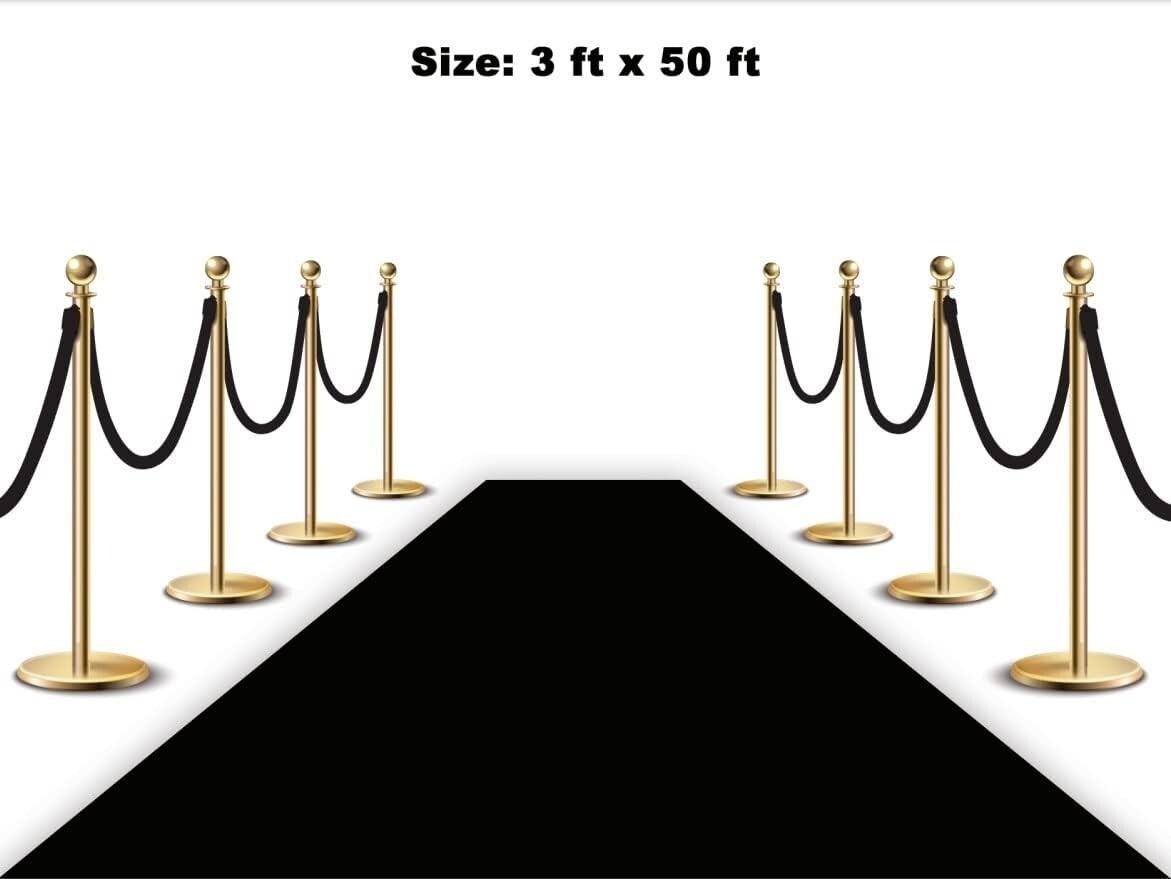 Luxury Handmade Black Carpet Runner 3x50 Feet for Weddings & Celebrations