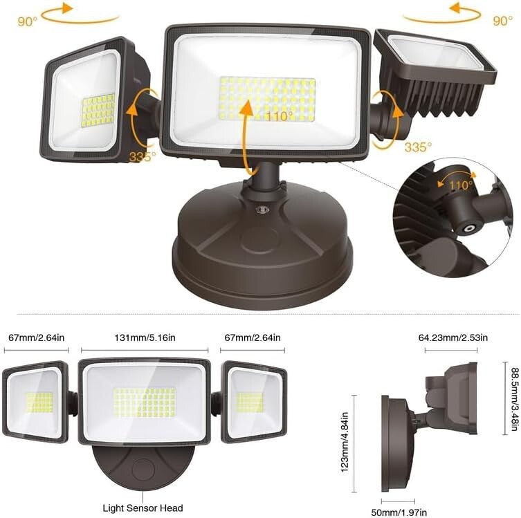 60W Outdoor LED Flood Light with 6000 Lumens - IP65 Waterproof Security Light
