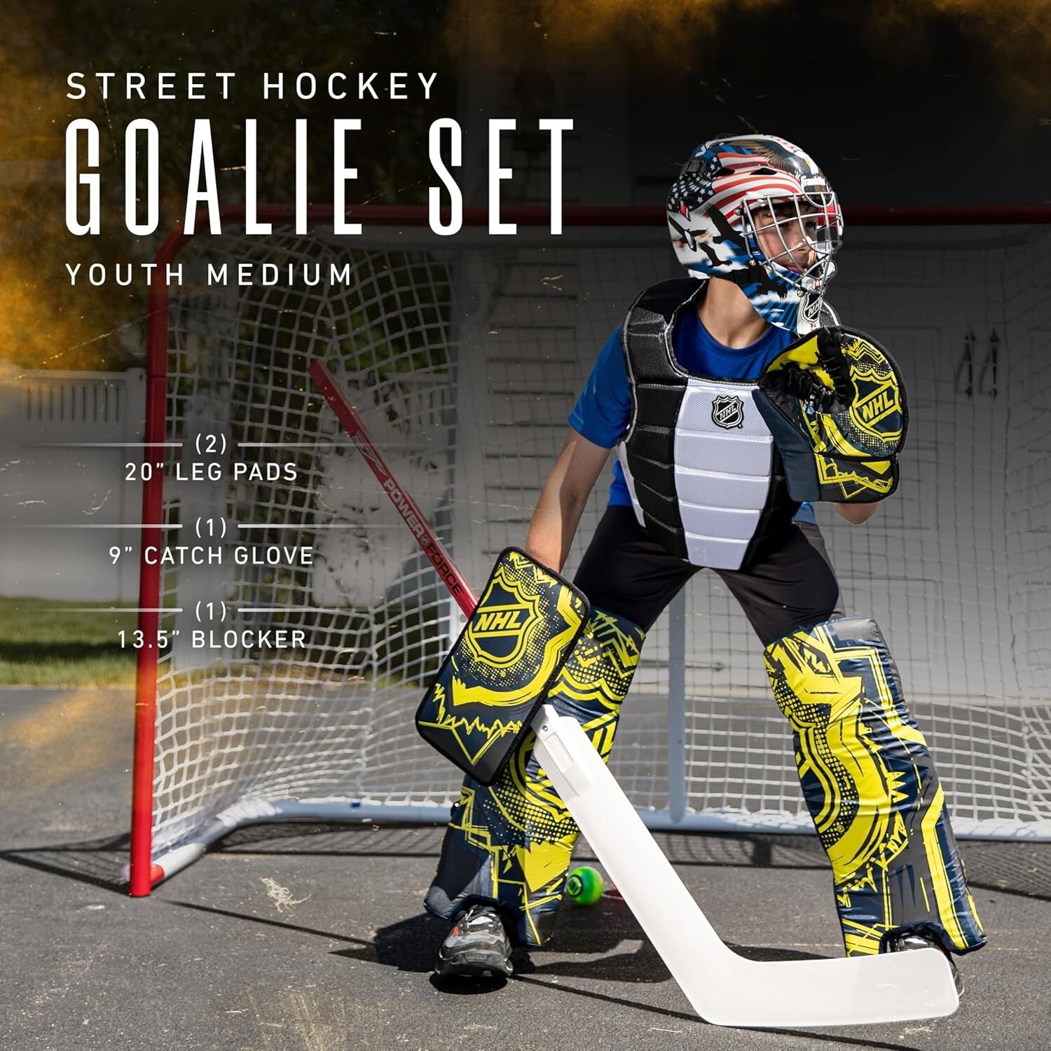 Youth Adjustable Goalie Set with Catch Glove and Pads - NHL Street Hockey