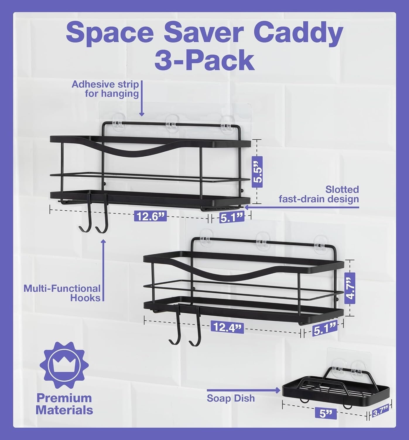 Minimalist Shower Caddy & Soap Holder - Scratch-Resistant Stainless Steel 15 lbs