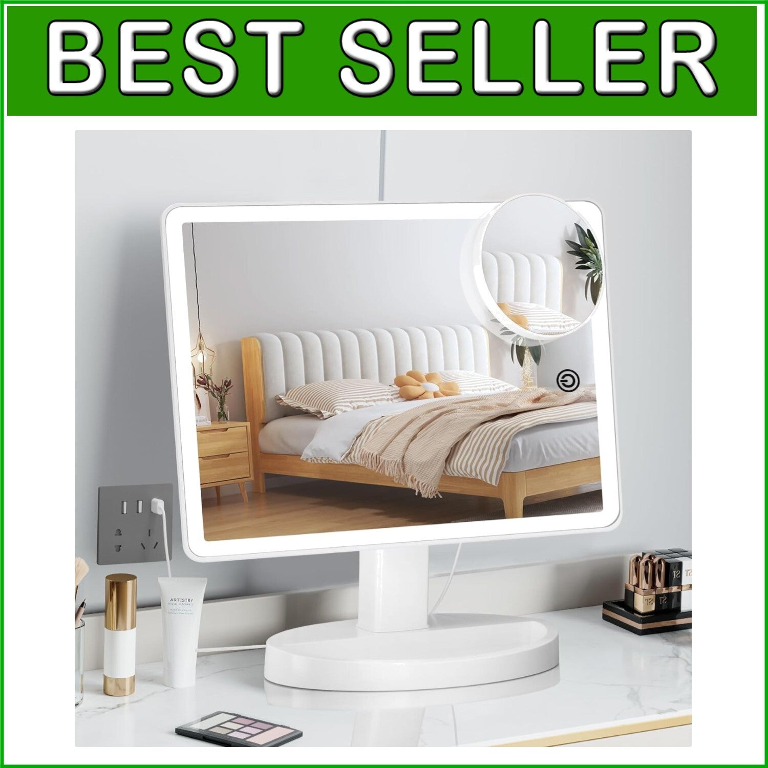 Large Lighted Vanity Makeup Mirror 10X Magnification with 360-Degree Rotation