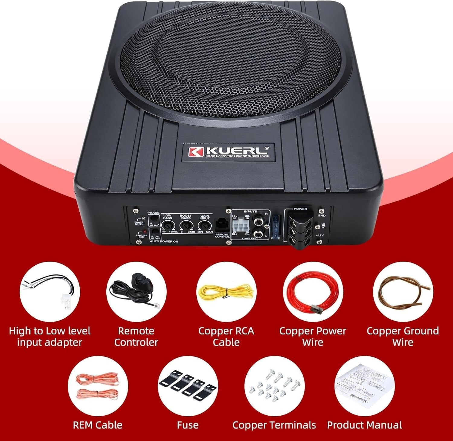 Ultra-Thin 800W Under-Seat Subwoofer with Built-In Amplifier—Sleek Audio Upgrade