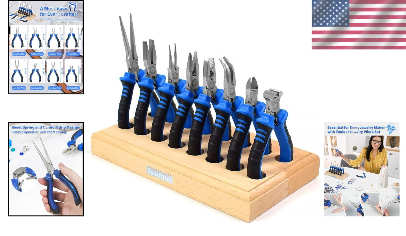 8-Pcs Professional Jewelry Pliers Set with Wood Holder for Crafting Perfection