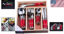 Load image into Gallery viewer, Laguiole 34-Piece Stainless Steel Dinnerware Set with Decorative Red Handles