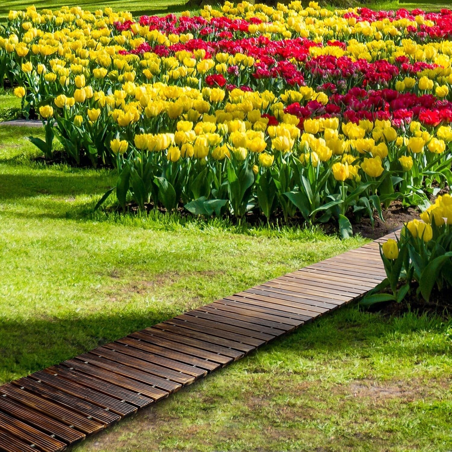 Elegant 12FT Roll Out Cedar Wooden Garden Pathway - Weather-Resistant Walkway