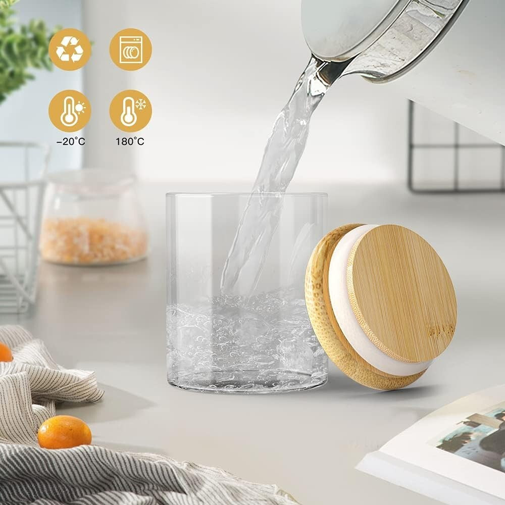 Airtight 27oz Glass Food Jars - 6 Bamboo-Lid Containers with Spoons Included