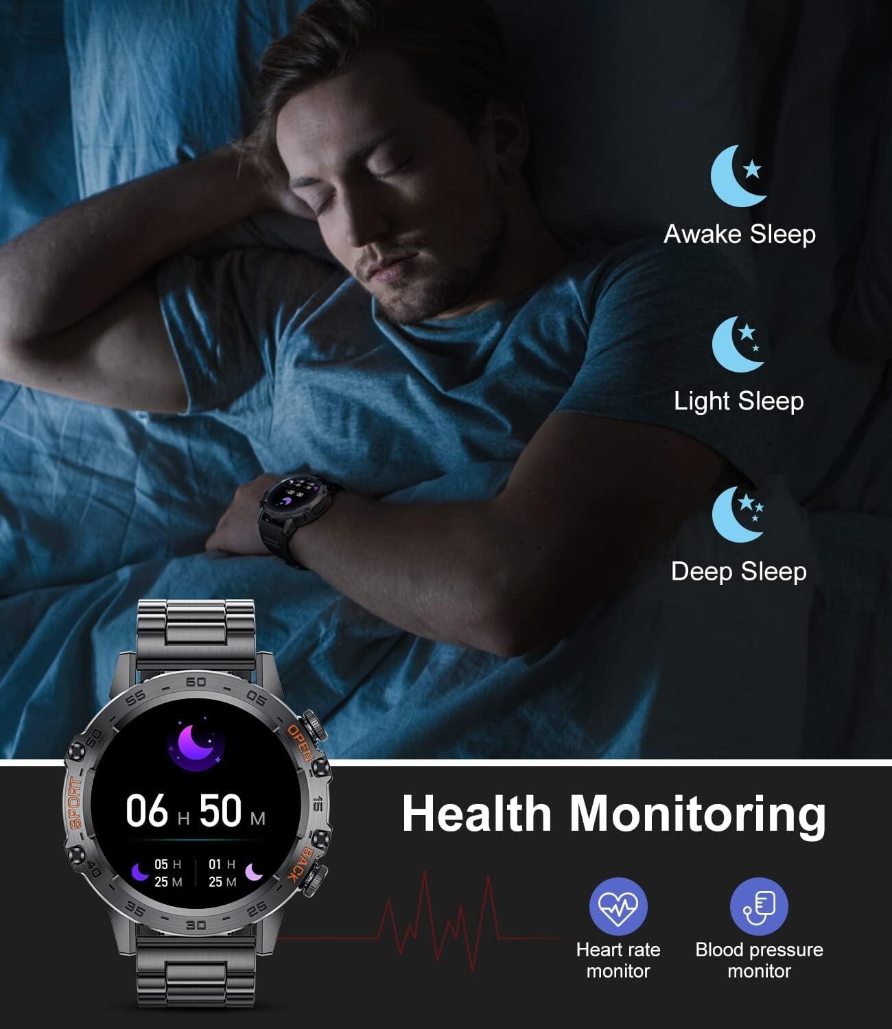 Multifunctional Bluetooth Smart Watch for Active Men: Health & Fitness Tracking