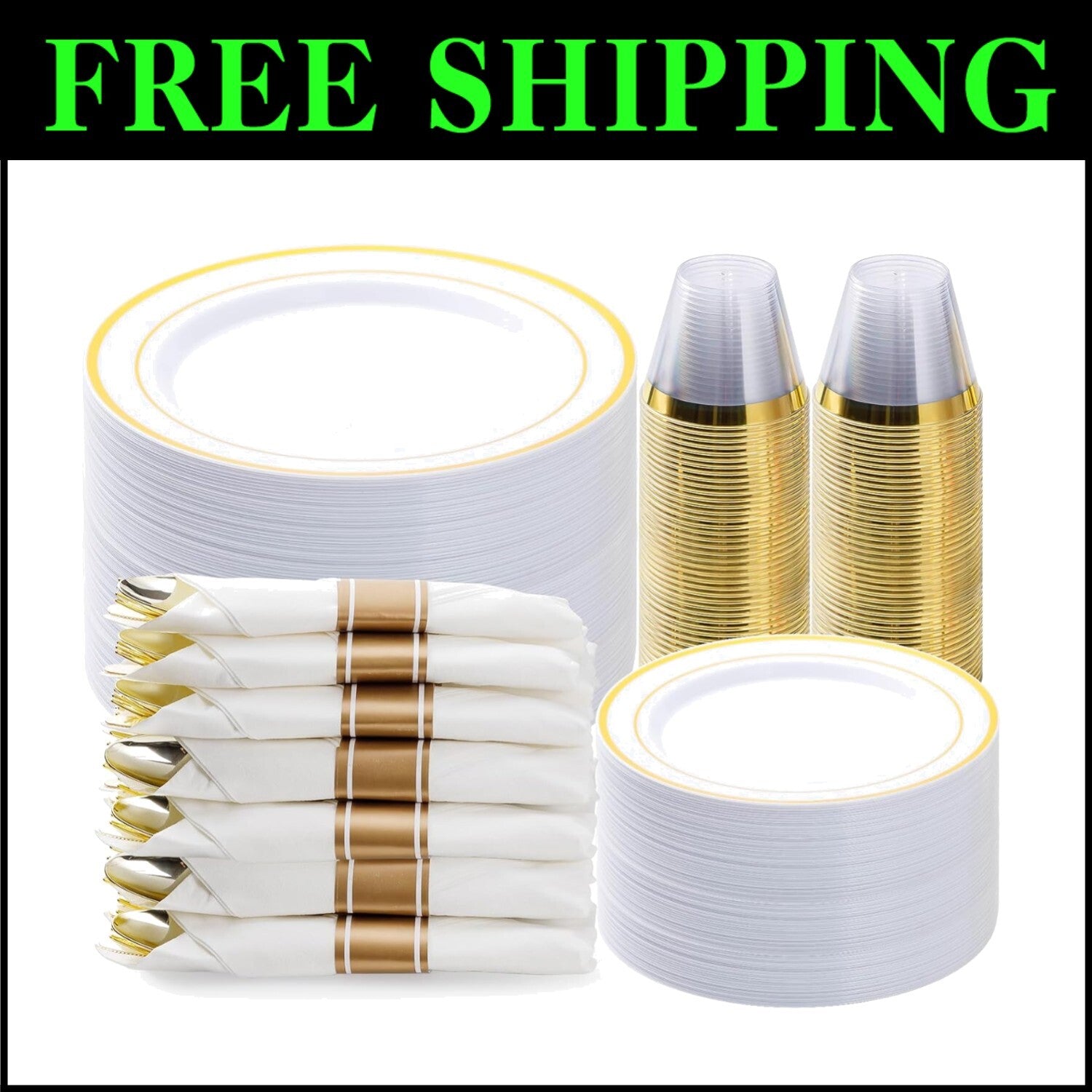 Complete Gold Plastic Dinnerware Set - 350PCS for Effortless Entertaining of 50