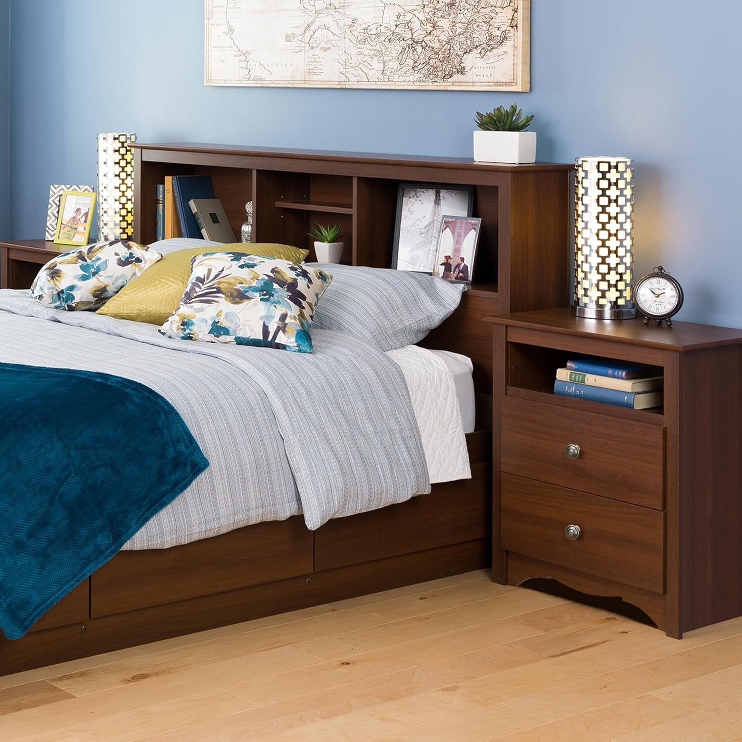 Elegant Cherry Bookcase Headboard for Full/Queen Size Beds - Easy Assembly