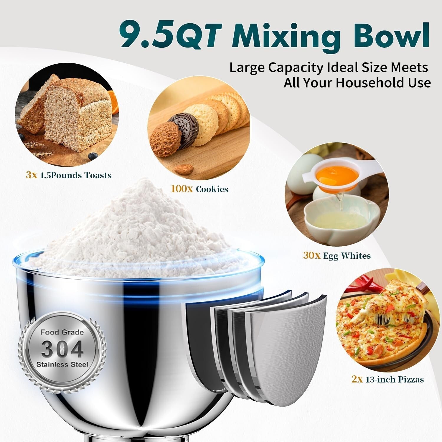 660W Electric Stand Mixer – 9.5 Qt Capacity, Blue Kitchen Mixer with Attachments