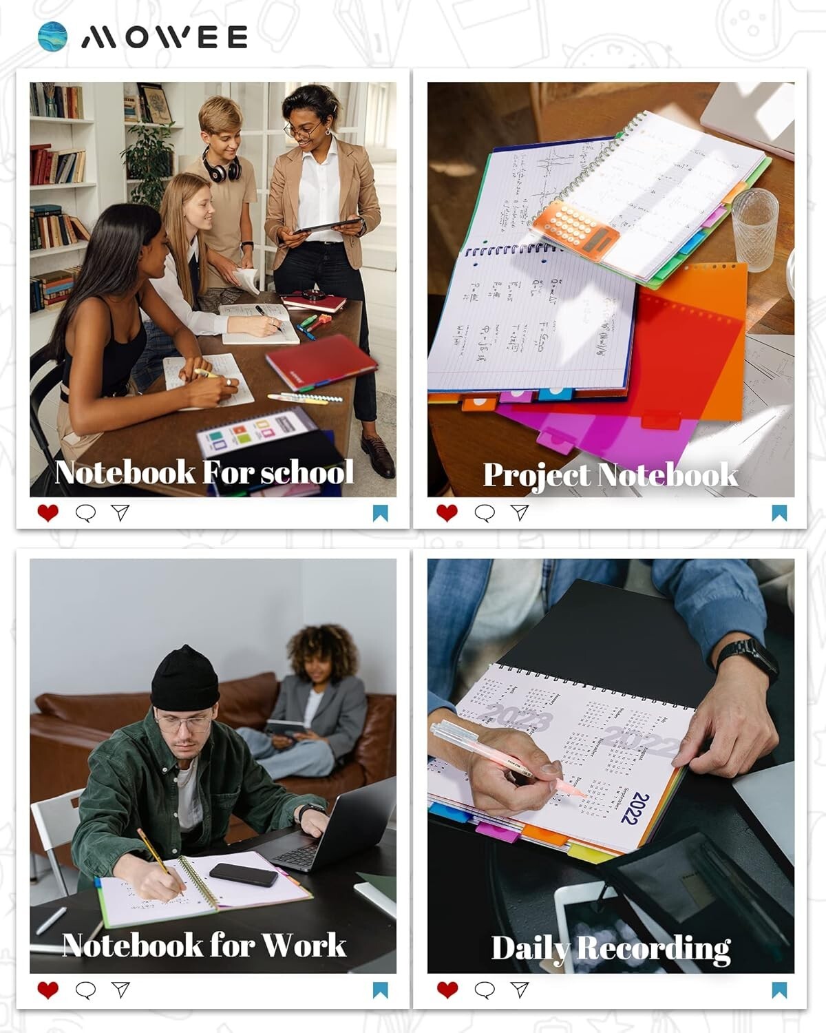 5 Subject College Ruled Notebook Set - Durable Vinyl with Pocket Dividers