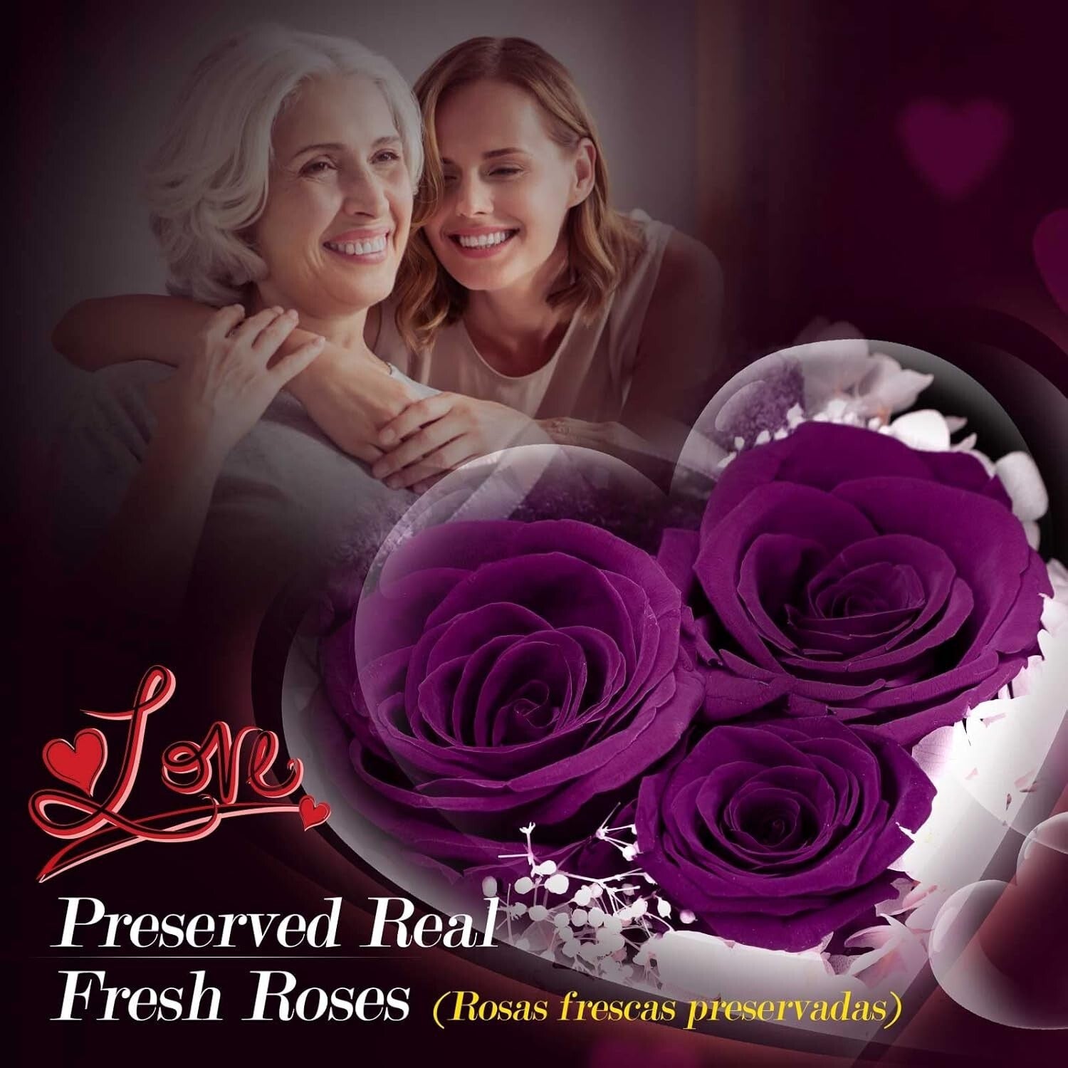 Charming Gift Set for Mom: Roses, Bear, and I Love You Necklace in Rose Gold