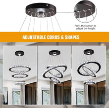 Load image into Gallery viewer, Sleek Black Stainless Steel LED Chandelier - Dimmable Height Adjustable Design