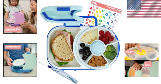 Durable Macaron Blue Lunchbox with Snack Spinner - Perfect for School Days