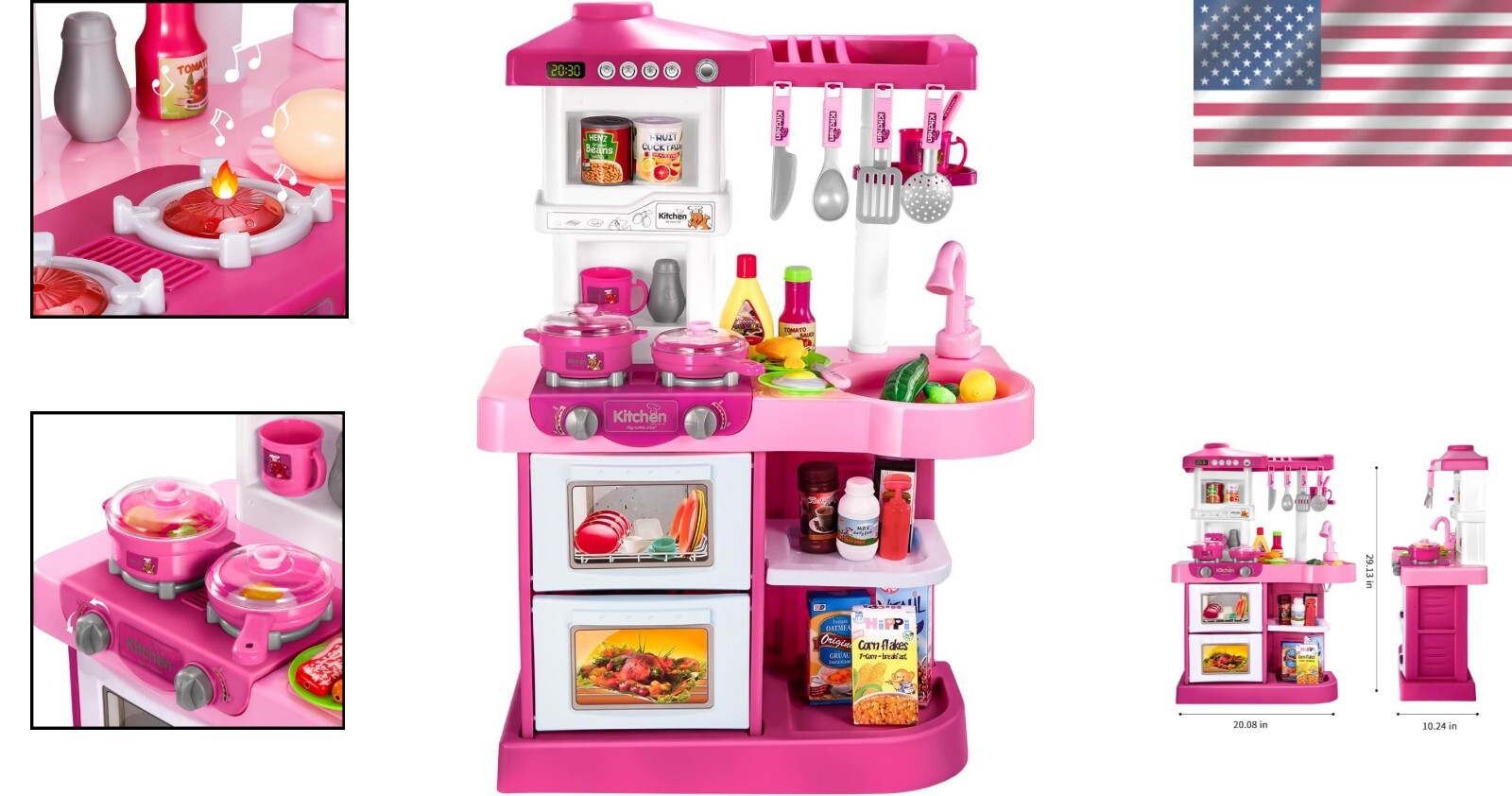 53-Piece Play Kitchen Set with Temperature Sensing Sink for Engaging Role-Play