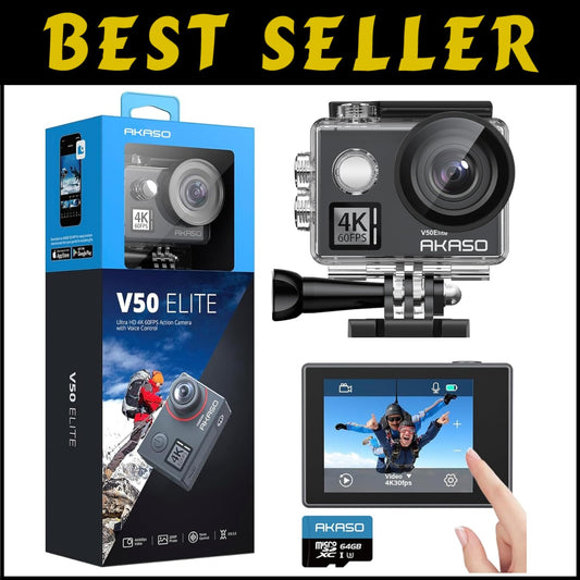 V50 Elite 4K/60fps Action Camera - Waterproof, Voice Control & 64GB Card
