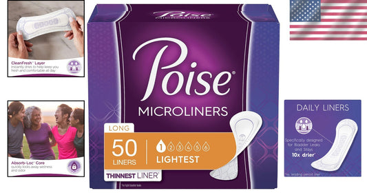 Discreet Long Micro Liners for Light Bladder Leaks - 50 Pack, Unscented Comfort