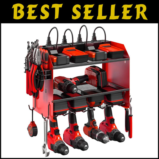 8 Outlet Charging Rack with Modular Wall Storage for Power Tools and Accessories