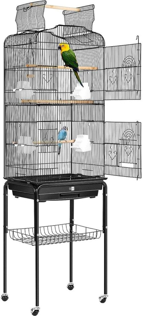 Spacious Black Bird Cage with Play Top & Easy-Clean Sliding Tray - 64 Inch