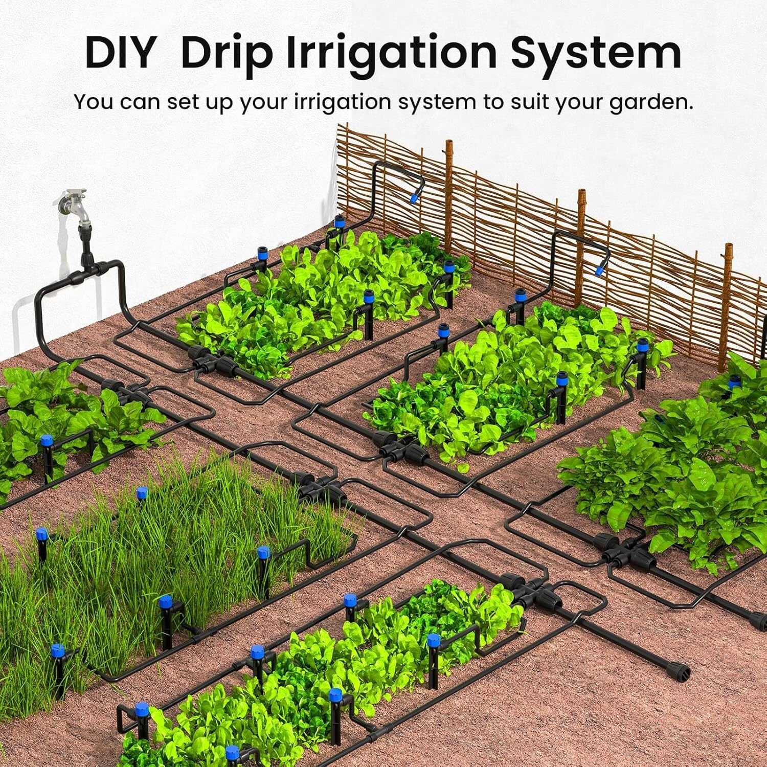 Efficient 230FT Garden Drip Irrigation Kit with Adjustable Emitters & Sprinklers