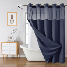 Load image into Gallery viewer, Hookless Navy Waffle Shower Curtain with Water-Resistant Snap-on Liner, 71x74