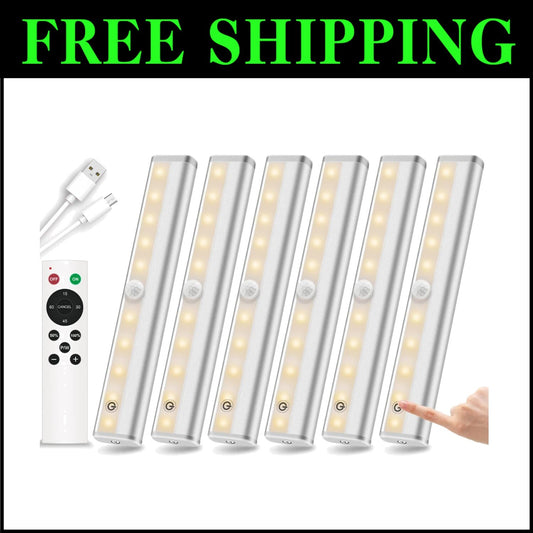 Rechargeable Under Counter Stick-On LED Lighting - 6 Pack with Timer Features