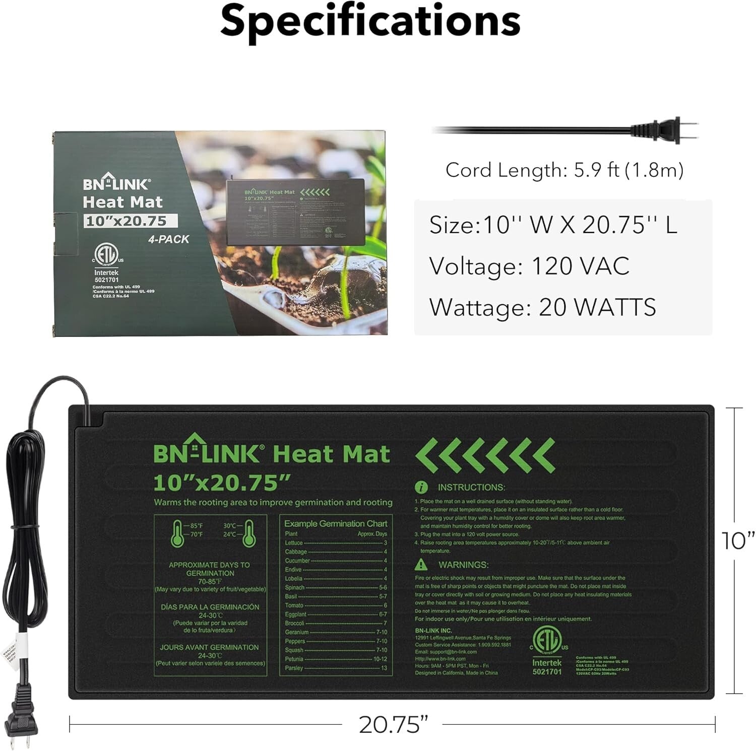 6-Pack Waterproof Seedling Heating Mats for Optimal Germination - 10" x 20.75"