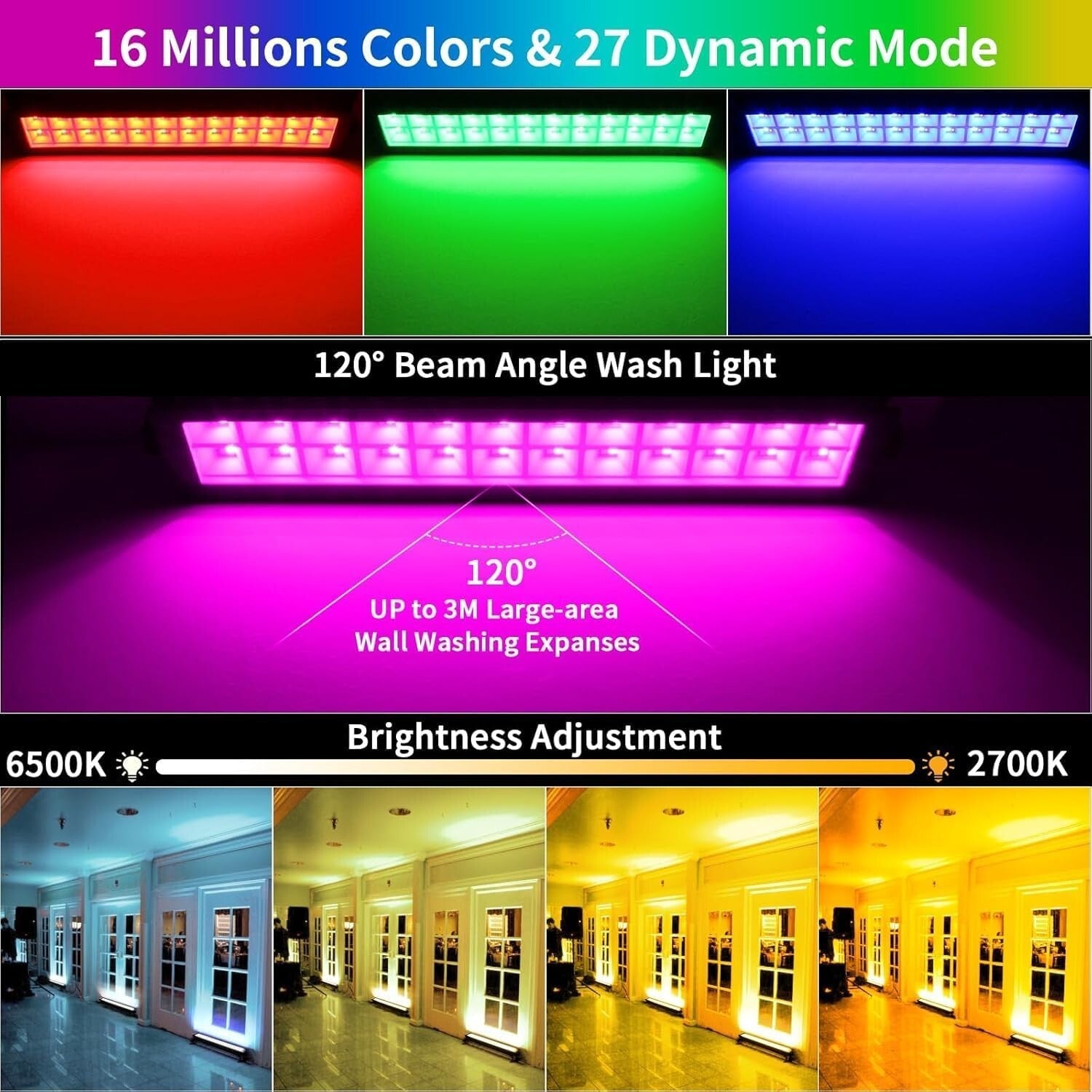 2 Pack RGB+ Warm White LED Wash Light Bar with Music Sync & Timer Function