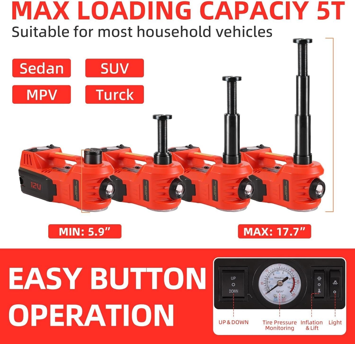 Professional Electric Hydraulic Jack with Built-in Inflator – Ultimate Car Tool