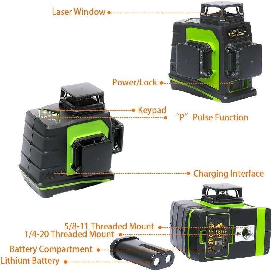 Professional 3-Plane Laser Level with 360° Green Beam for Construction Tasks