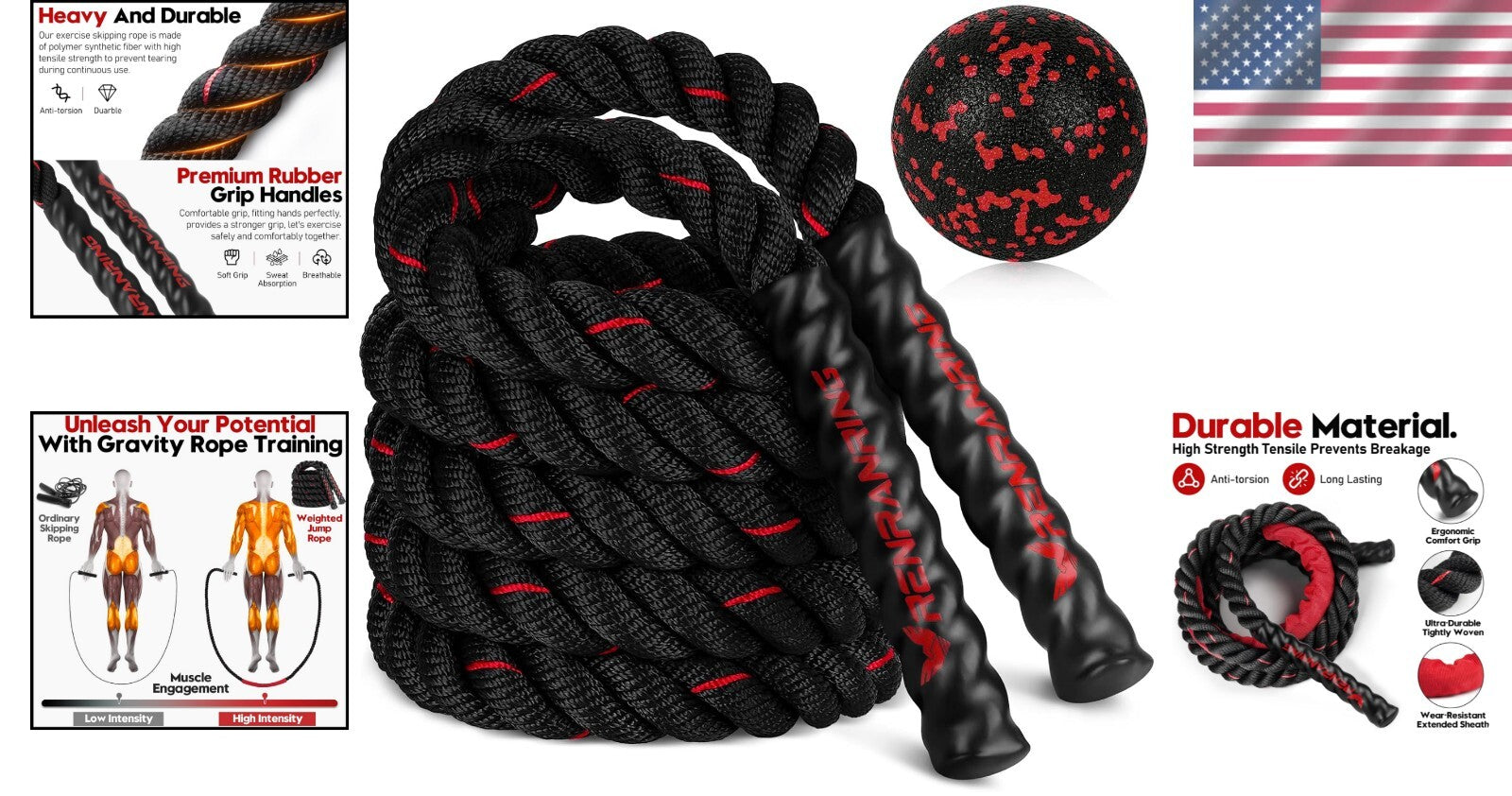 Durable 9.84ft Weighted Jump Rope Set with Massage Ball for Fitness Goals