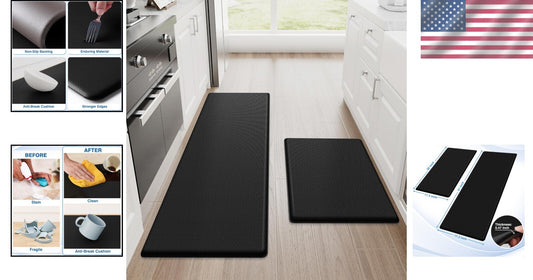 Durable Non-Slip Kitchen Mat Set - Cushioned Anti-Fatigue, 17.3"×30"+17.3"×47"