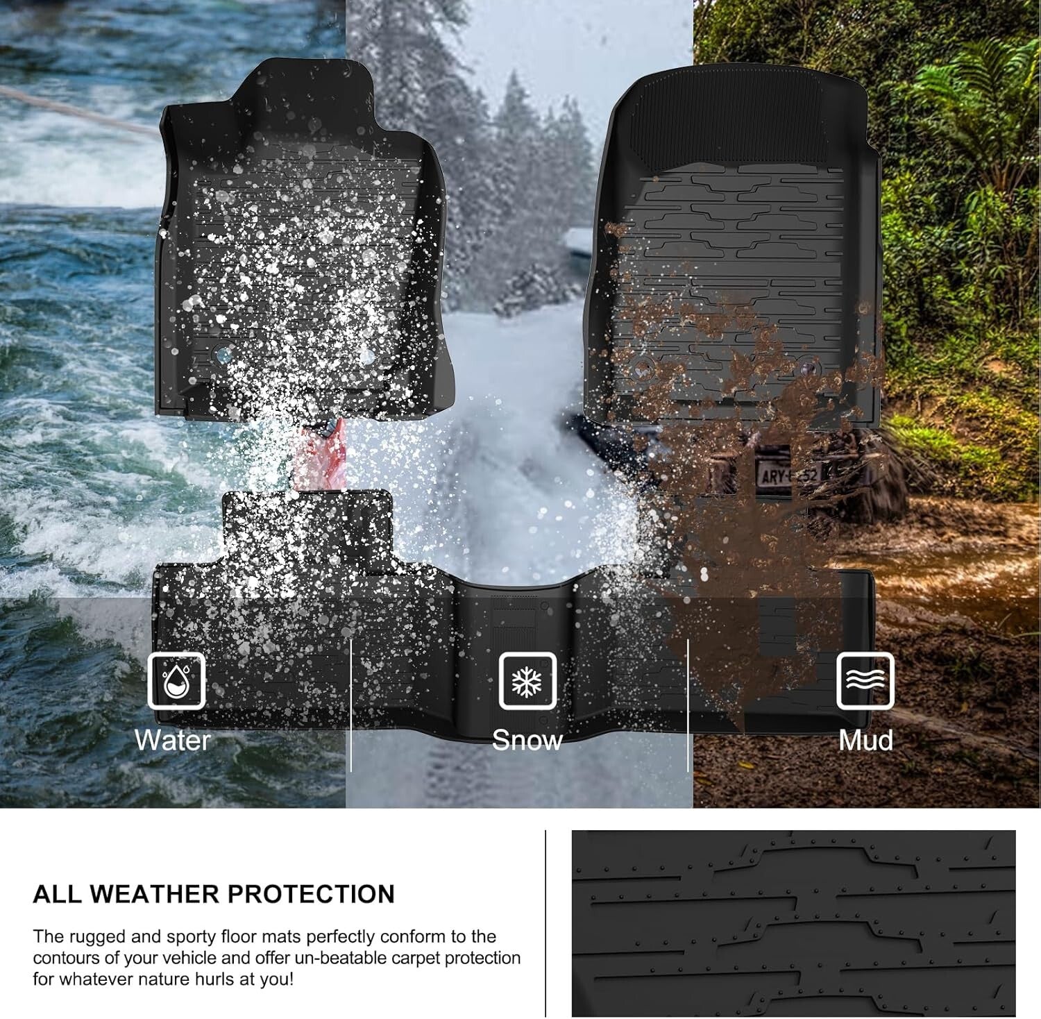 Rugged TPE Floor Mats with Lifetime Warranty for 2016-2021 Jeep Grand Cherokee