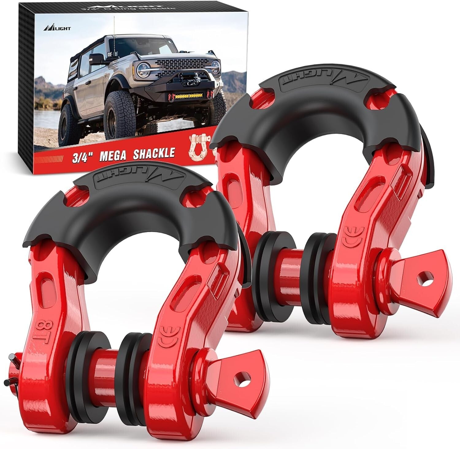 Premium 3/4" Mega D-Ring Shackles with 7/8" Pin- Ideal for Off-Road Recovery