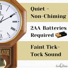 Load image into Gallery viewer, Battery-Operated Non-Chiming Wooden Pendulum Clock - 18" x 11" Classic Decor