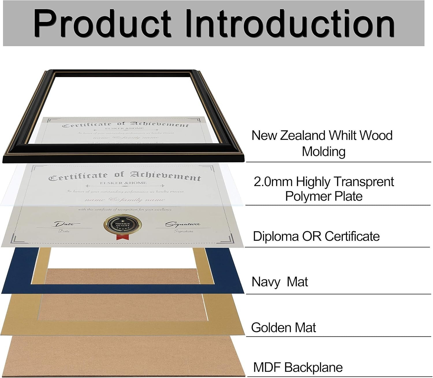 Double Frame for Certificates with Navy and Gold Mat - Perfect Graduation Gift