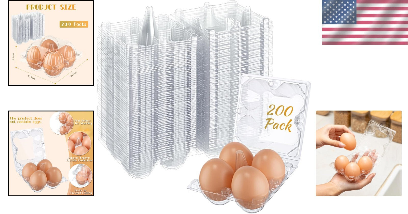 200 Pack Clear Plastic Egg Trays - Stackable & Visible for Easy Egg Handling